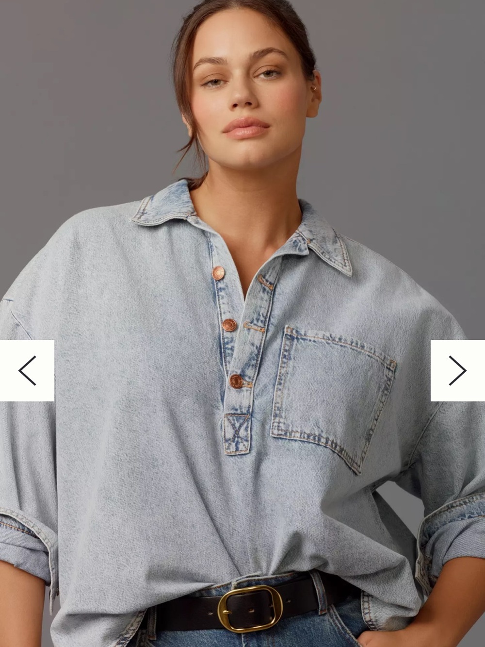 Anthropologie Pilcro Light Blue Acid Washed Oversized 3/4 Button Denim Top